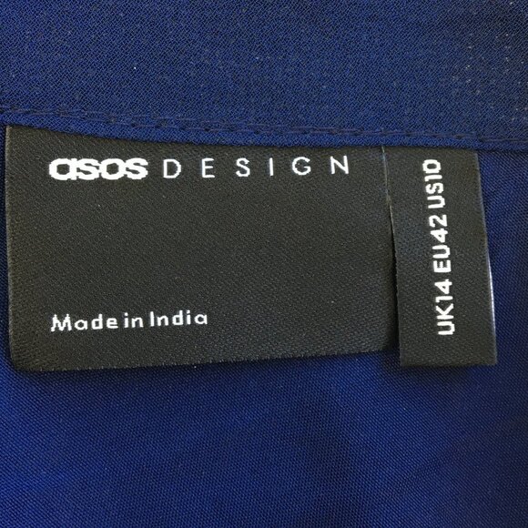 Asos Design Strappy V-Neck Navy Flare Skirt Sheer Overlay Midi Dress Size 10 - Picture 6 of 6